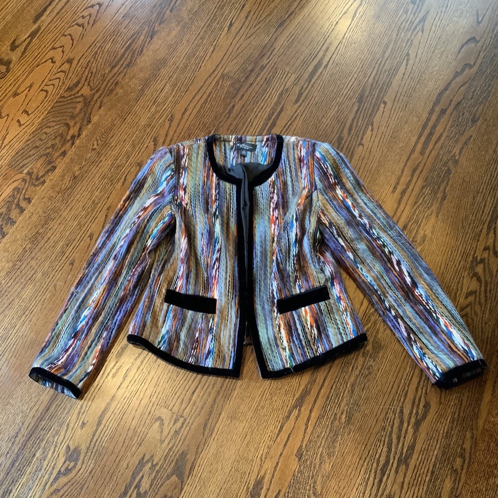 Katherine New York Boho‎ Yarn Rainbow Artsy Art To Wear Velvet Hippie Blazer S
